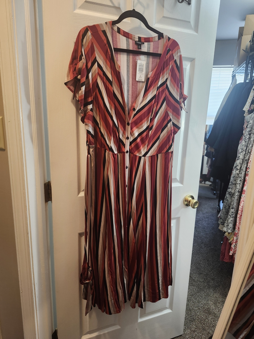 Torrid Rust Multi-Striped Button-Front Midi Dress, Torrid 3 = 3X, NWT